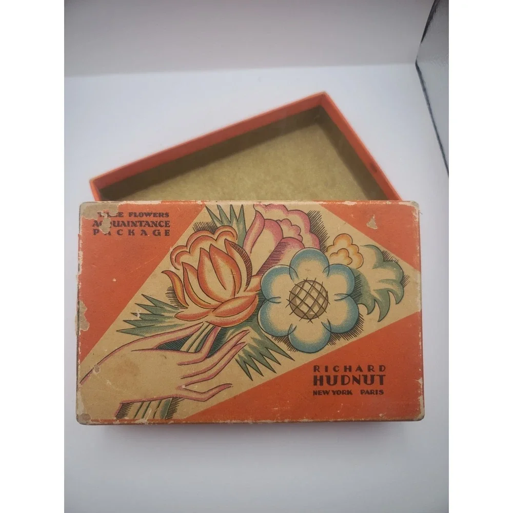 Vintage Hudnut Three Flowers Acquaintance Package Empty Vanity Box Art Deco
